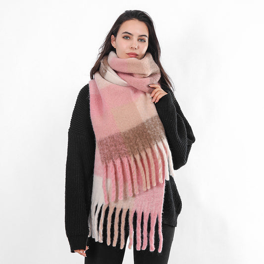 Female Fringe Thickening Warm Plaid Scarf