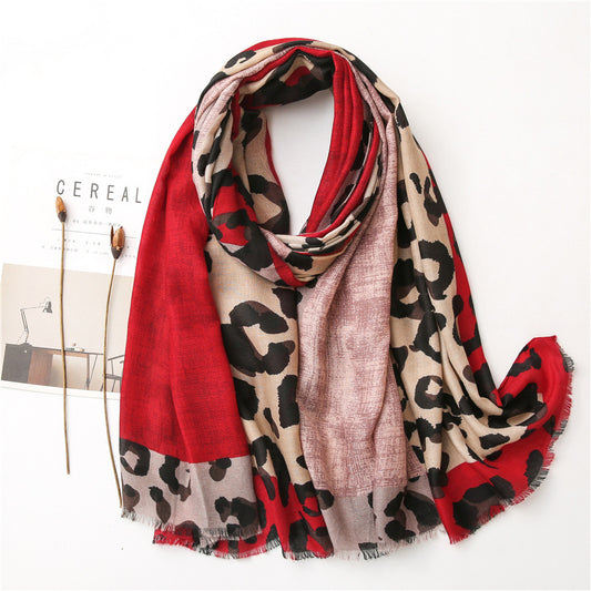Versatile Leopard Women's Tassel Warm Sunscreen Scarf
