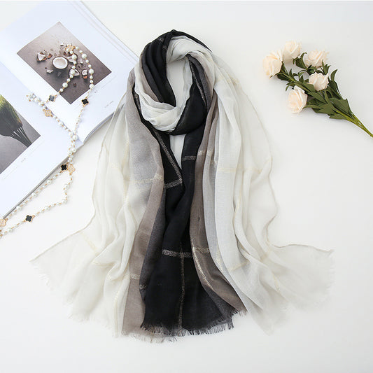 Pastoral Style Scarf Stitching Two-color Gold Thread