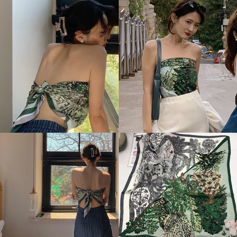 Women's Silk Scarf Strap Retro Tube Top Sun Protection