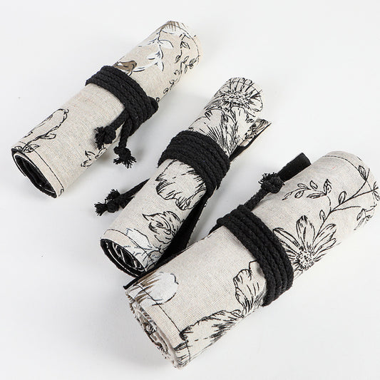 Japanese Printed Canvas High-capacity Rolling Pencil Case