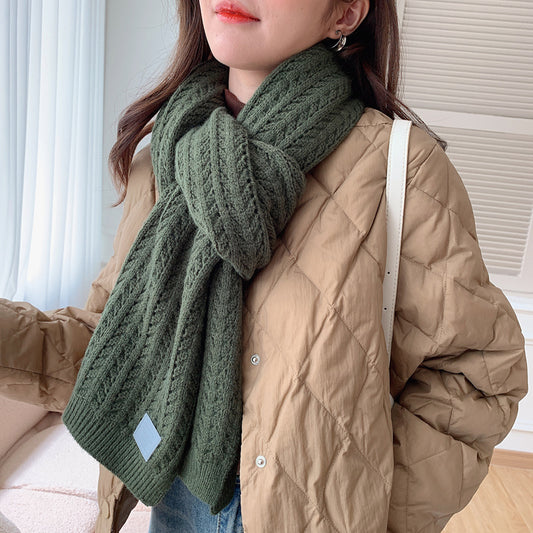 Women's Versatile Warm Solid Color Hollow Knitted Cashmere Scarf