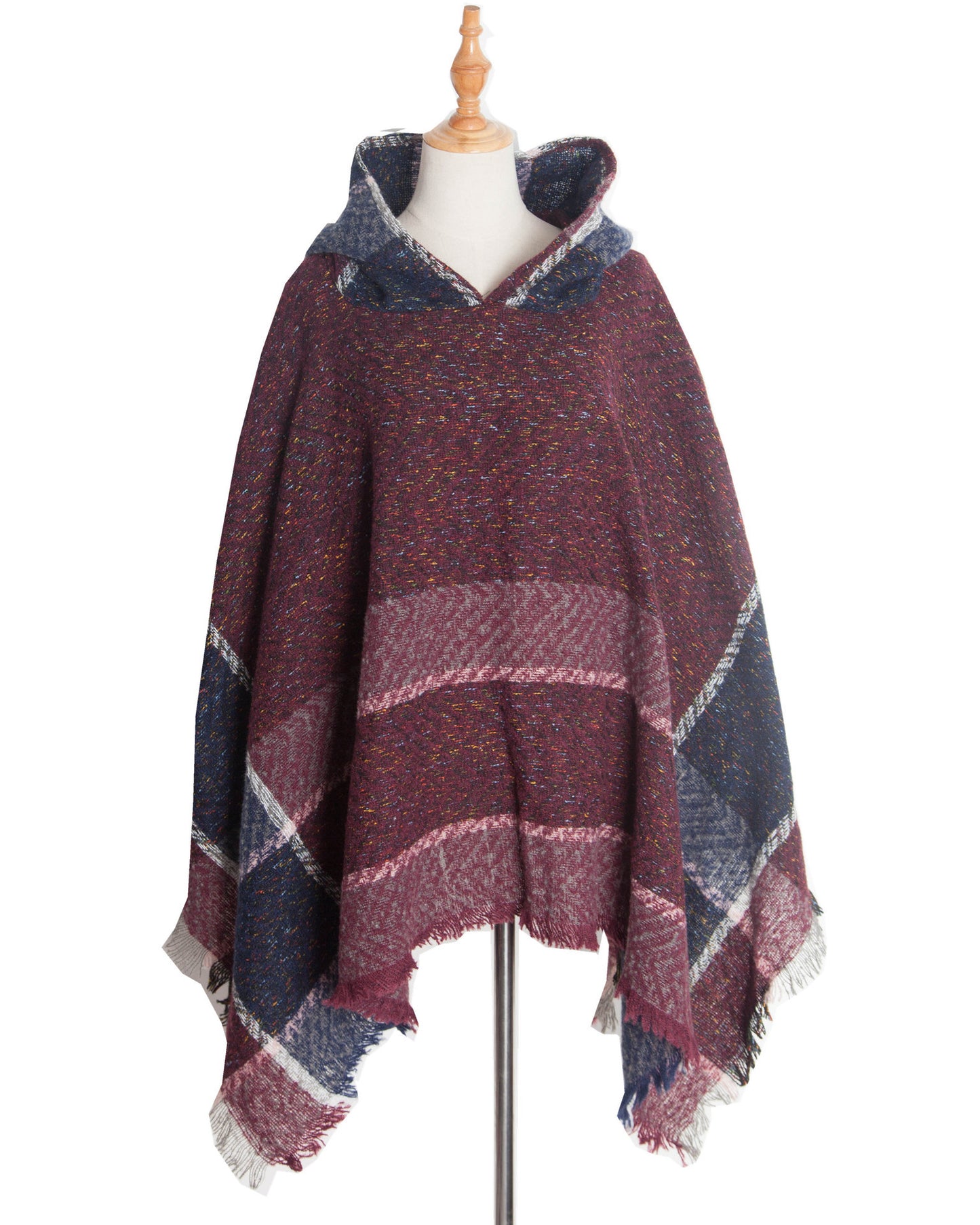 Fishbone Pattern Ladies Hooded Shawl Pullover Cloak