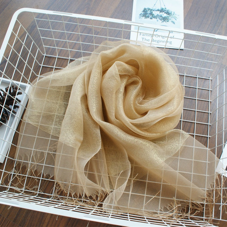 Women's Solid Double Organza Fringe Scarf Shawl
