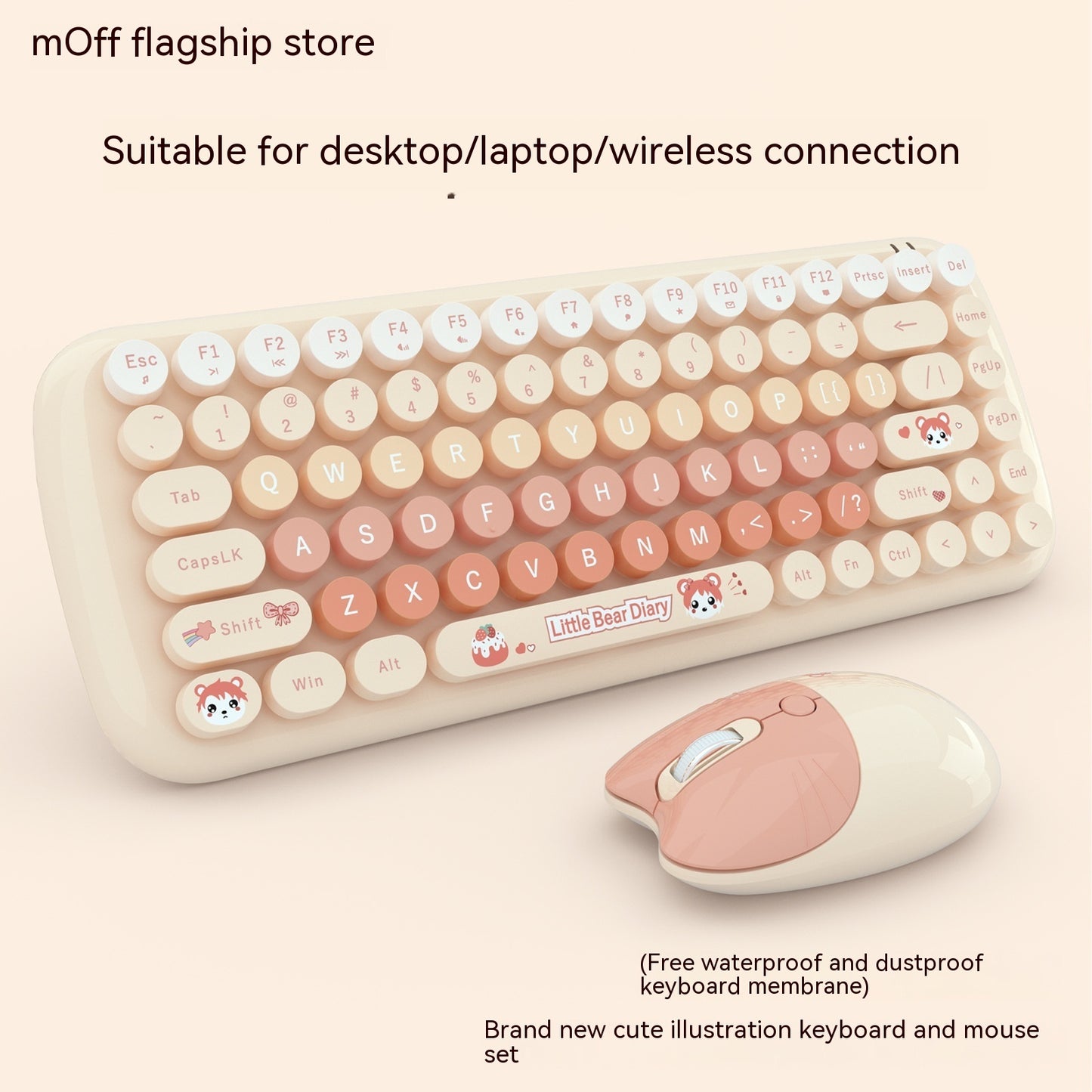 Pink Mini Cute Cartoon Wireless Keyboard And Mouse Set