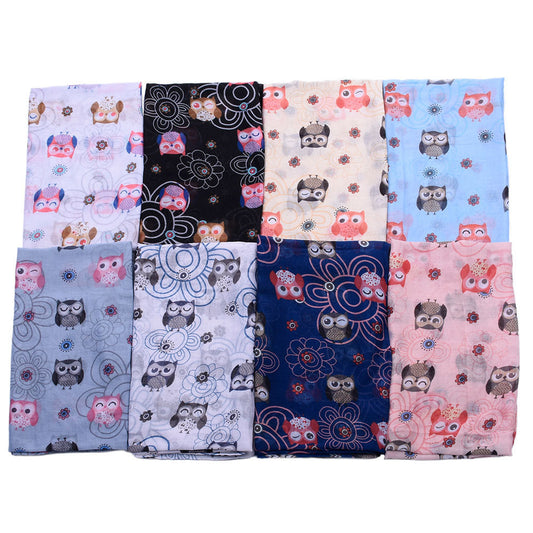 6 Color Cartoon Owl Print Shawl For Women