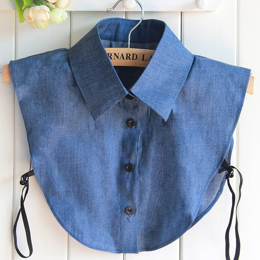 Korean Style Autumn And Winter Fake Collar Women's Shirt All-match Square Collar Retro Denim