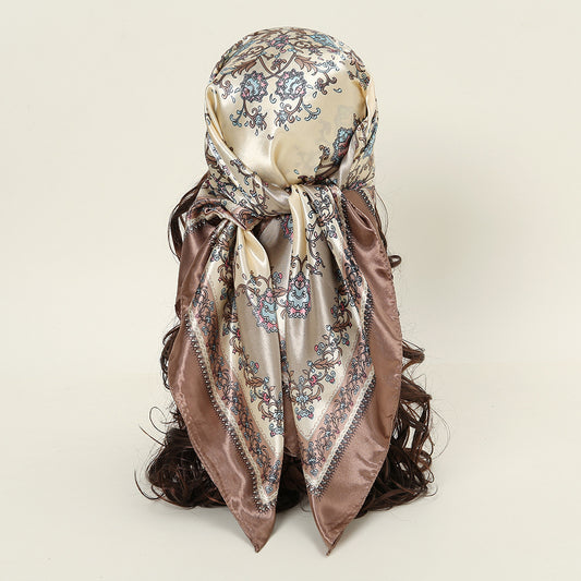 Printed Artificial Silk Square Scarf 90cm Versatile Fashion Headscarf