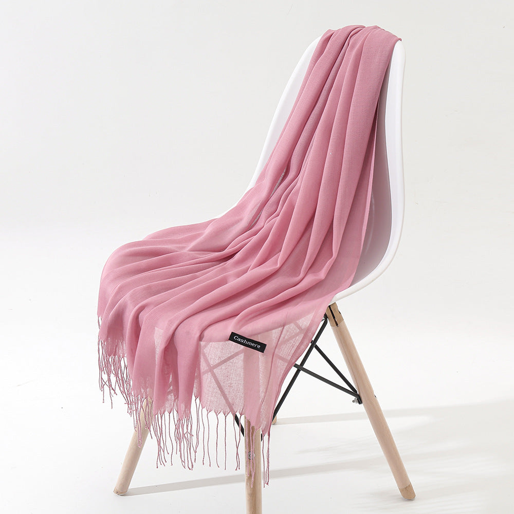 New Japanese And Korean Women's Long Autumn And Winter Cashmere-like Simple And Comfortable Versatile Fashion Solid Color Tassel Scarf Shawl