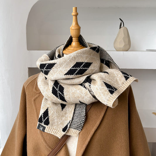 Edition Rhombic Shawl With Fashionable Student Warm Scarf
