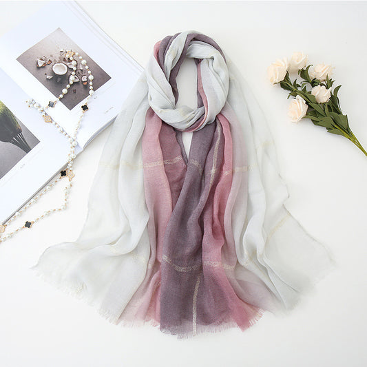 Pastoral Style Scarf Stitching Two-color Gold Thread