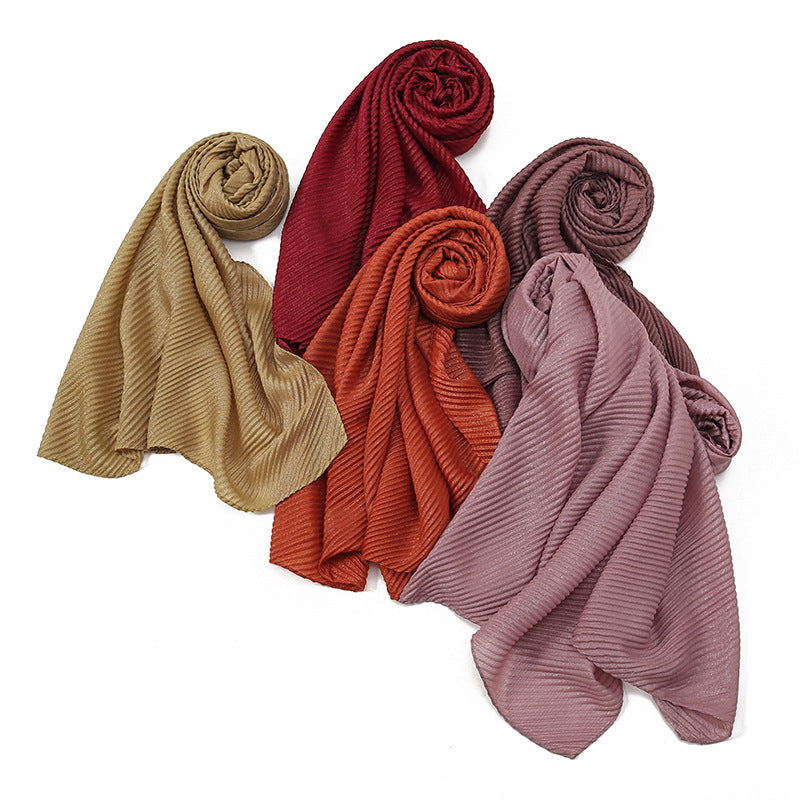 Pure Color Crumpled Polyester Soft Women's Casual Scarf