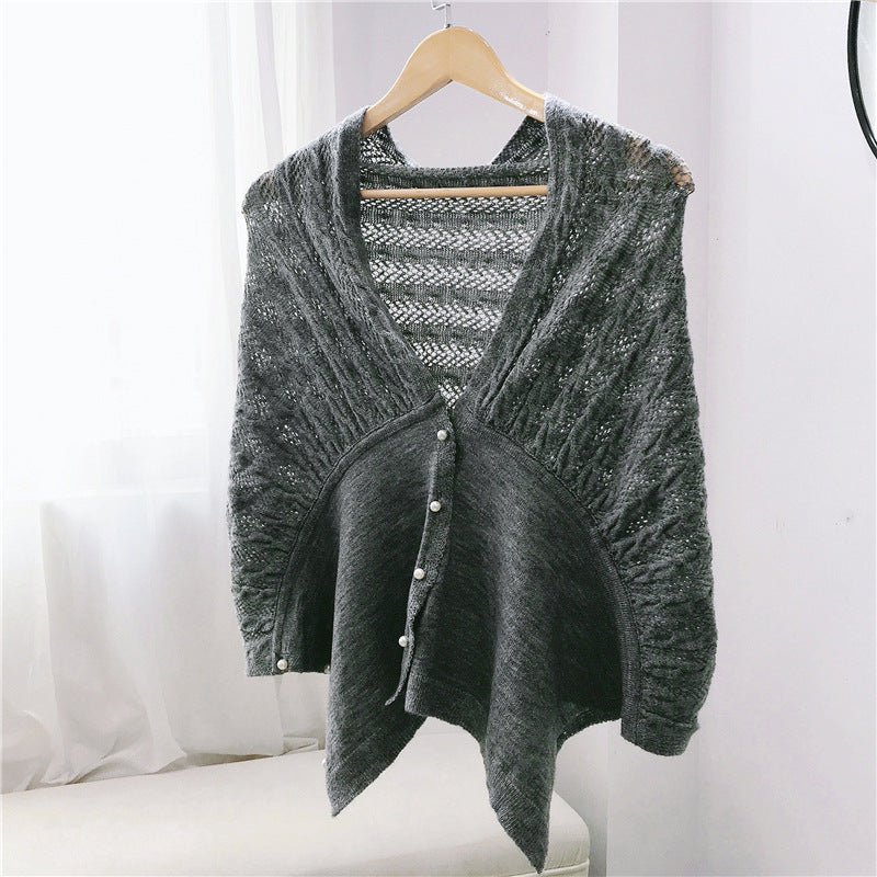 Women's Solid Color Cardigan Warm Knitted Shoulder
