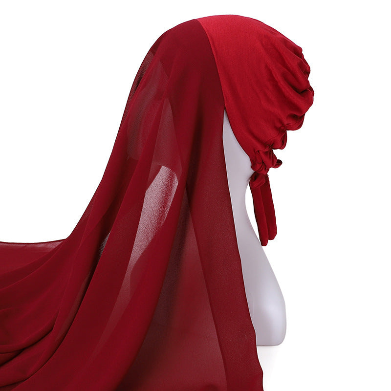 Pearl Chiffon With Elastic Bottoming Hood Scarf
