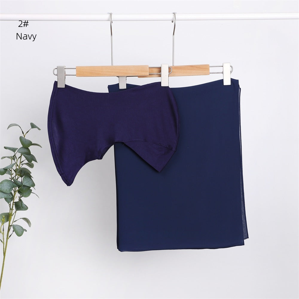 Modal Solid Color Breathable Fits Cap Pearl Chiffon Scarf