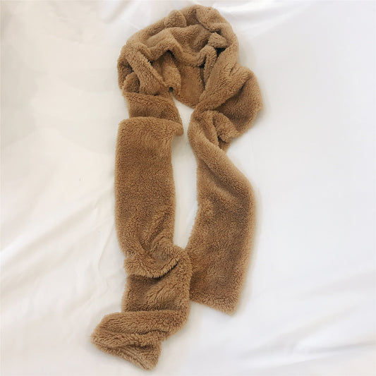 Bear Hat Scarf One Female Plush Warm Ear Protection Cute Bear Bib Suit