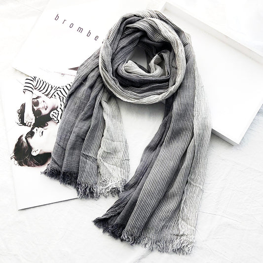 Women's Striped Cotton And Linen Scarf Shawl