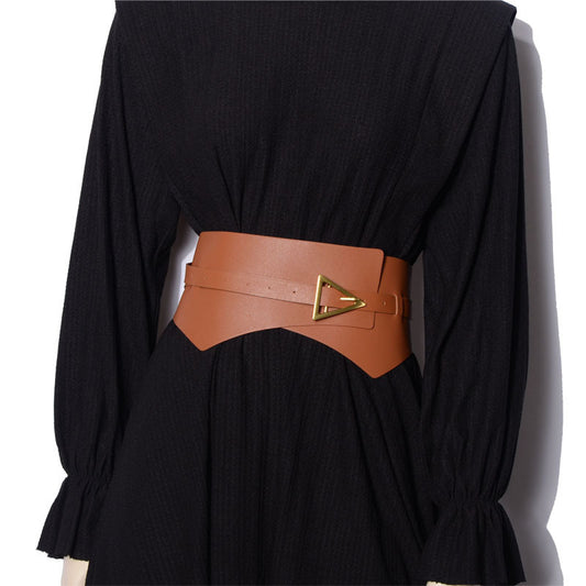 Faux Leather PU Women's Waist Belt Faux Leather Triangle Buckle Wide Girdle