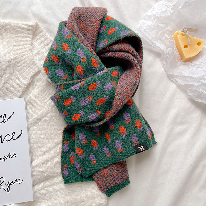 Fashion Printed Wool Warm Scarf Women's Dual Use