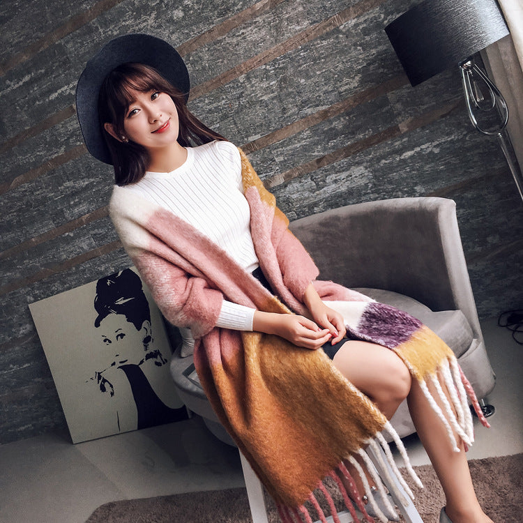 Women's Korean-style Long Scarf Shawl Autumn And Winter New Warm Thickened Tassel
