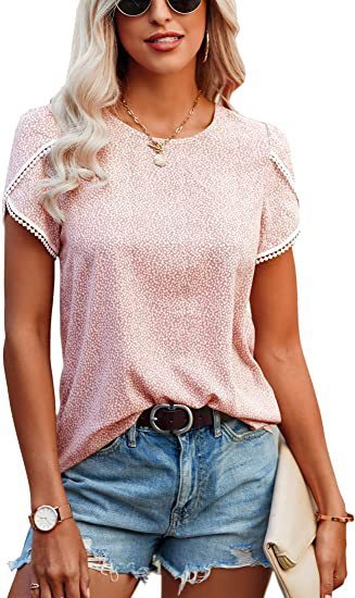 Women's Top Casual Floral Print Lace Crochet Short Sleeves