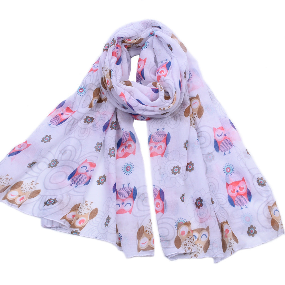 6 Color Cartoon Owl Print Shawl For Women