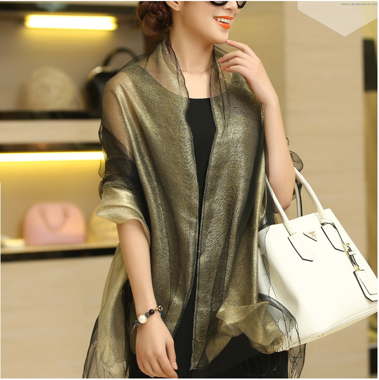 Women's Solid Double Organza Fringe Scarf Shawl