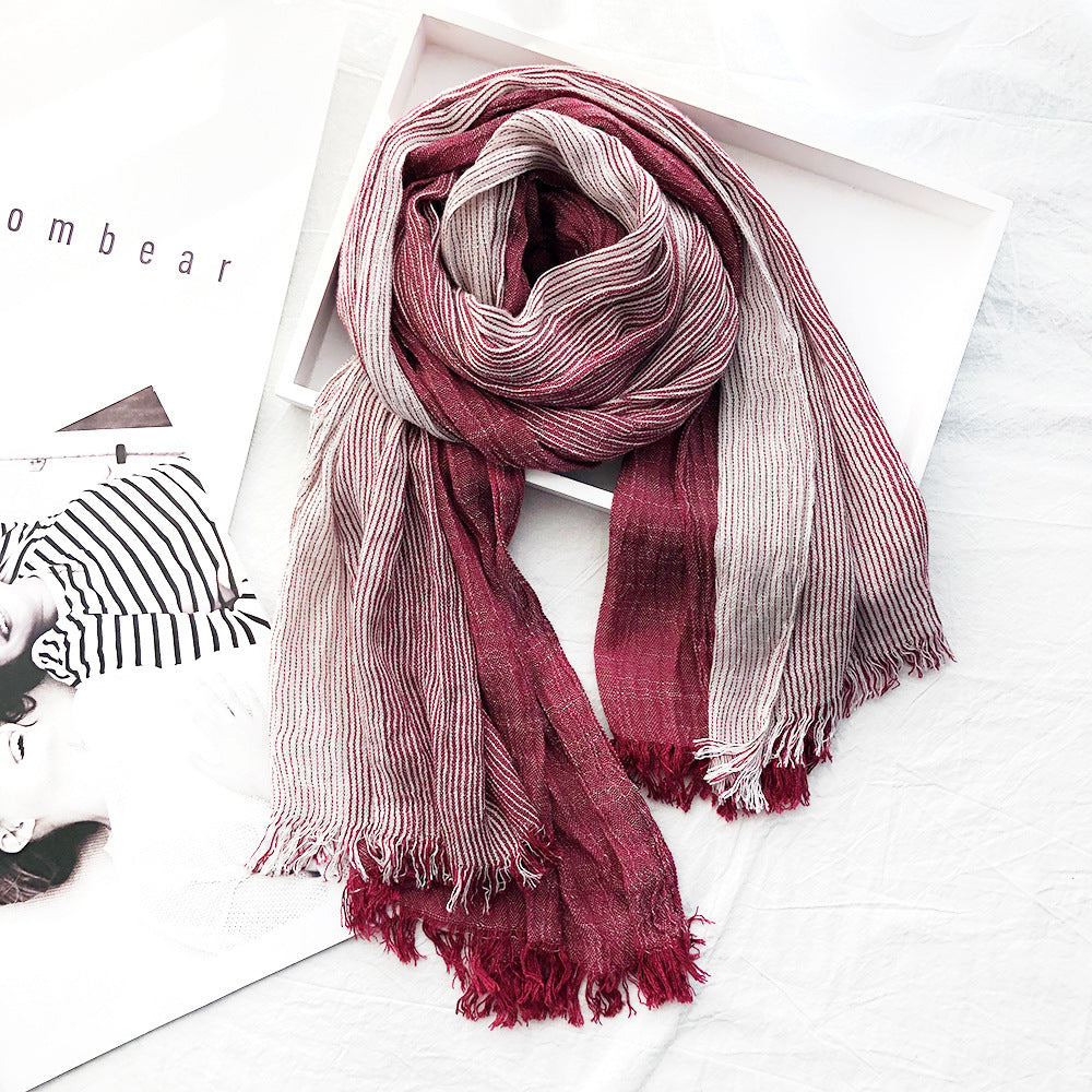 Women's Striped Cotton And Linen Scarf Shawl