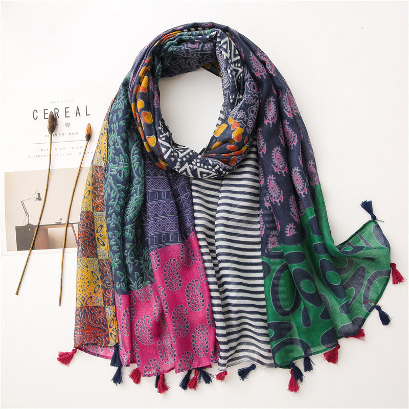 Bohemian Colorful Geometric Diamond Print Scarf