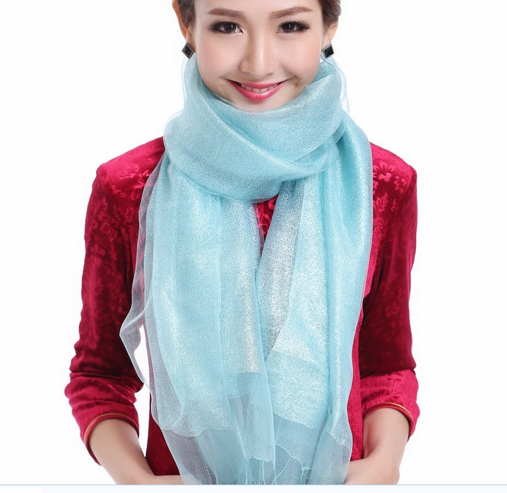 Women's Solid Double Organza Fringe Scarf Shawl