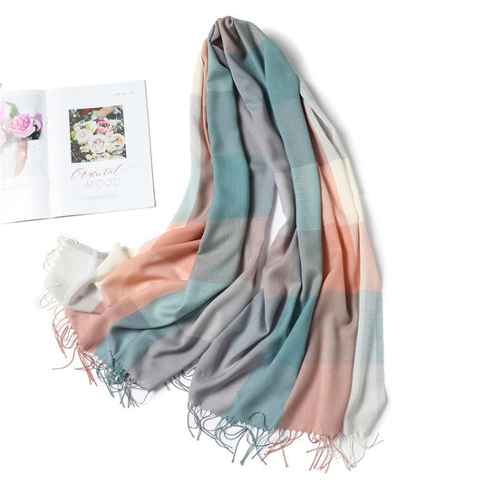 British Style Square Plaid Scarf Women's Warm Shawl Fashion Tassel