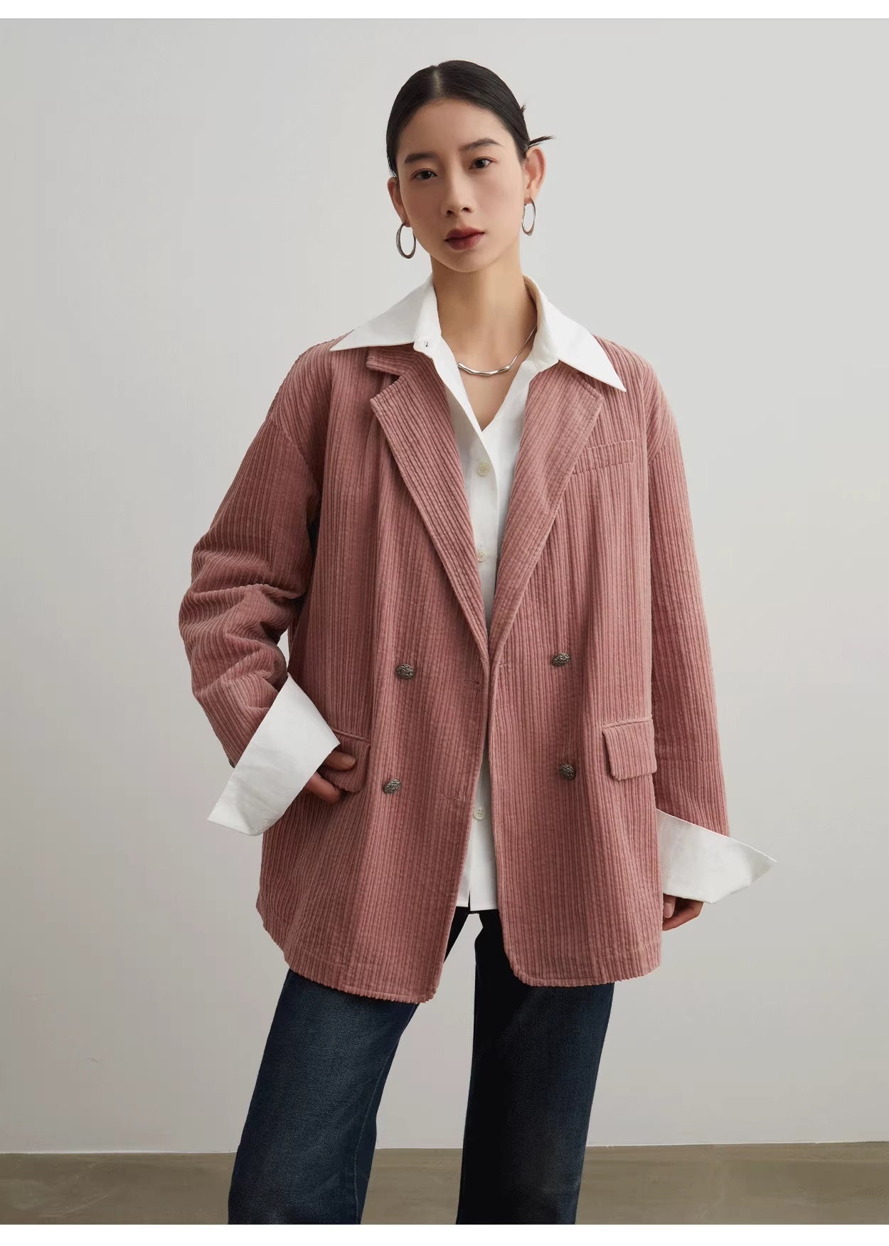 Corduroy Double Breasted Suit Jacket Loose Korean Style