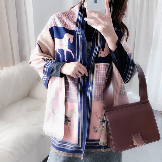 European And American Cashmere Warm Carriage Scarf Girl