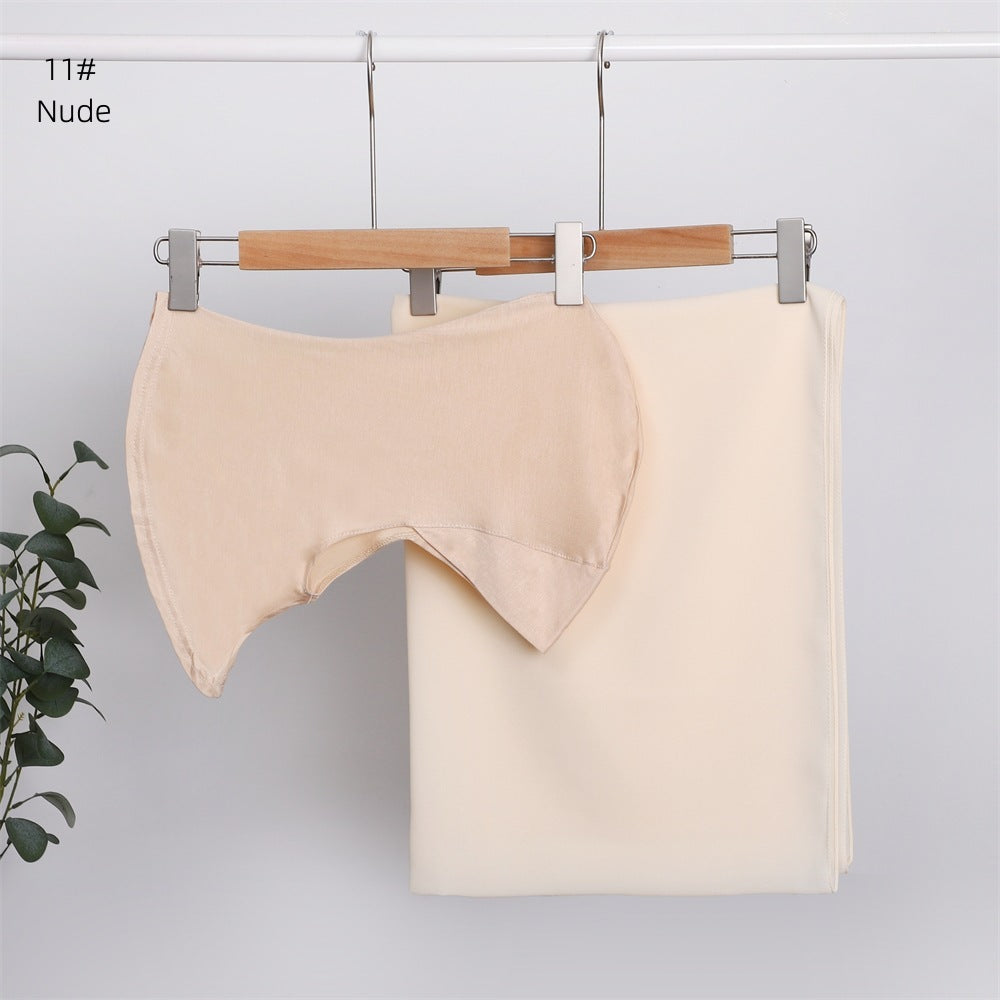 Modal Solid Color Breathable Fits Cap Pearl Chiffon Scarf