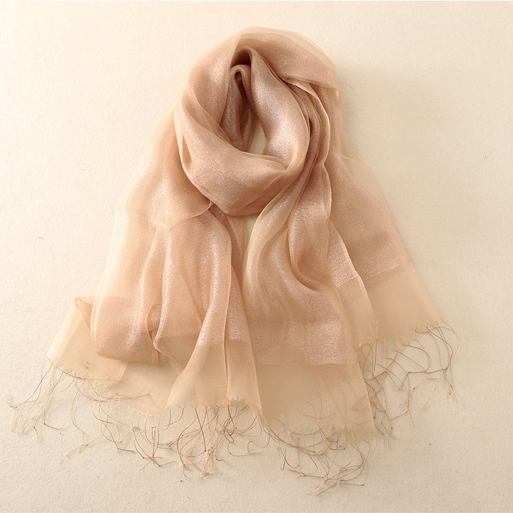Women's Solid Double Organza Fringe Scarf Shawl