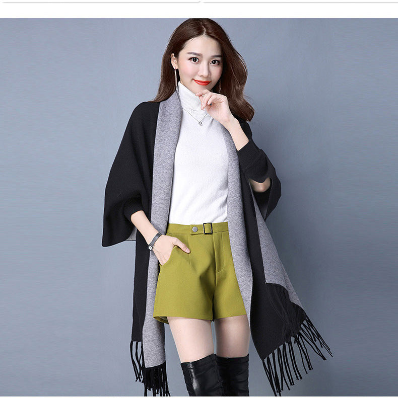 Ladies Shawl Cardigan Tassel Cape Sweater Coat