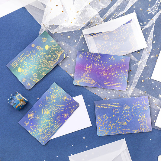 High-end Aesthetic Sulfuric Acid Paper Bronzing Folding Greeting Card Envelope Set