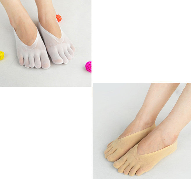 Four Seasons Ultra-Short And Thin Glue Split-Toe Five-Finger Socks Women'S Shallow Mouth