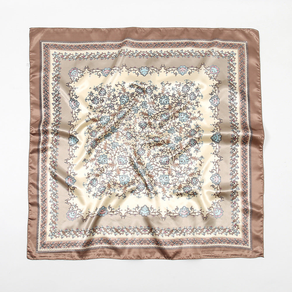 Printed Artificial Silk Square Scarf 90cm Versatile Fashion Headscarf