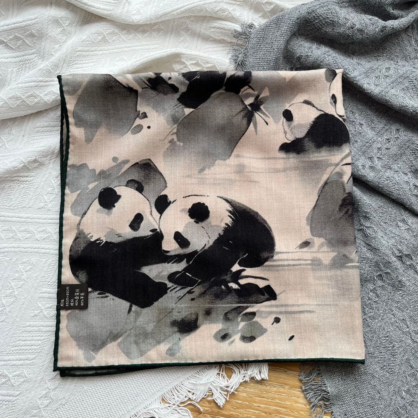 Ink Painting Panda Printing Wool Scarf