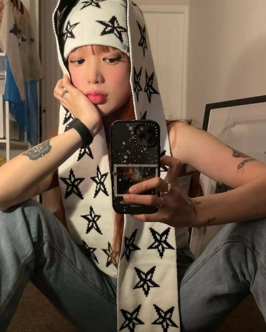 Printed Knit Hat Double-sided Scarf Cold Hat For Warmth