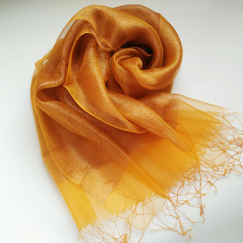 Women's Solid Double Organza Fringe Scarf Shawl