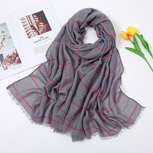 Checked Striped Cotton Linen Scarf