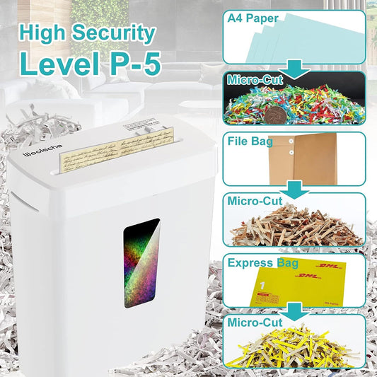Paper Shredder, P5 Security Level, 6 Micro Paper Cutters, Equipped With A 3.43-gallon Paper Basket, Durable And Fast, With Anti Paper Jam System, Suitable For Home And Office Use, Shipped Via FBA