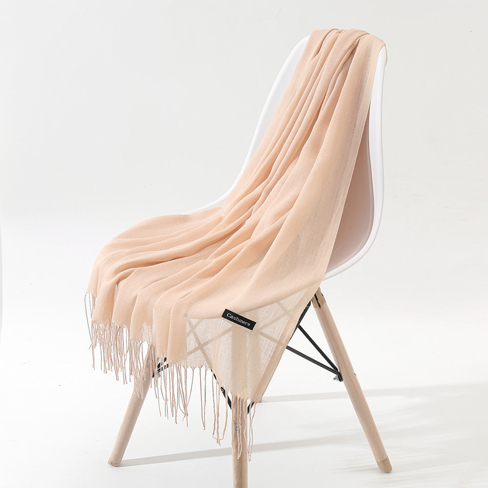 New Japanese And Korean Women's Long Autumn And Winter Cashmere-like Simple And Comfortable Versatile Fashion Solid Color Tassel Scarf Shawl