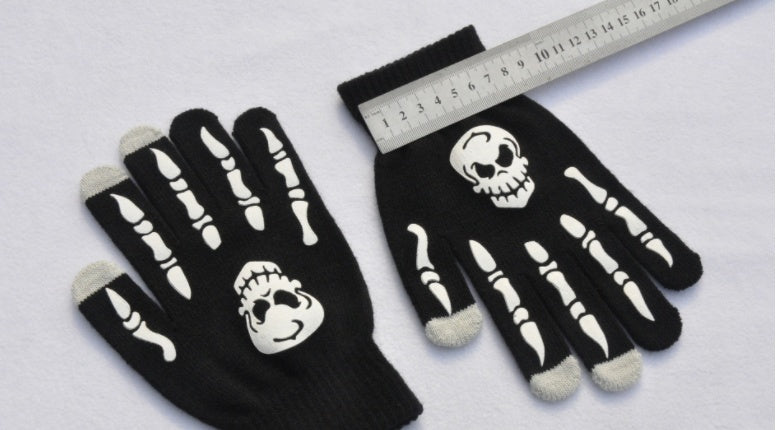 Halloween Fluorescent Luminous Skull And Ghost Claw Printing Gloves
