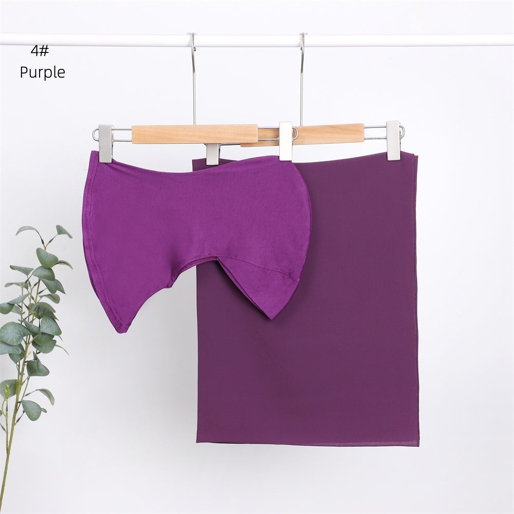 Modal Solid Color Breathable Fits Cap Pearl Chiffon Scarf