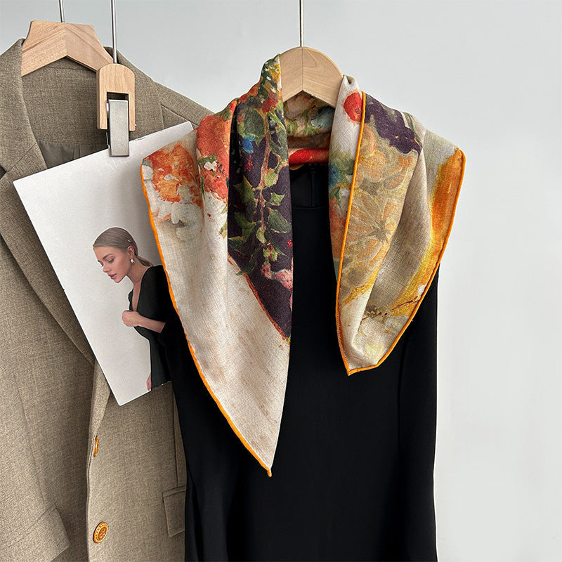 Tropical Jungle Double-color Silk Wool Square Scarf