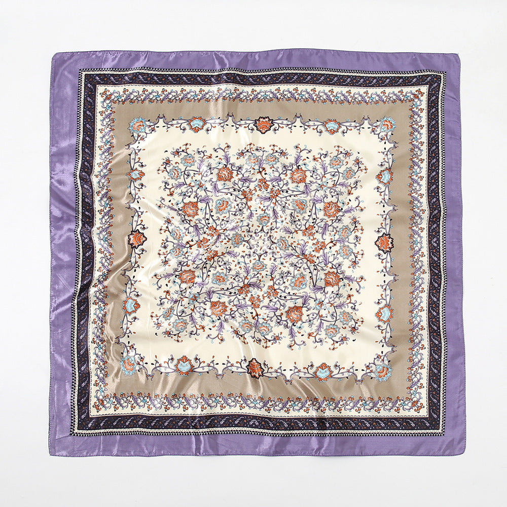 Printed Artificial Silk Square Scarf 90cm Versatile Fashion Headscarf