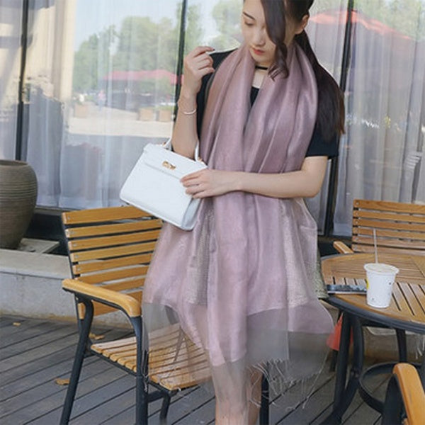 Women's Solid Double Organza Fringe Scarf Shawl